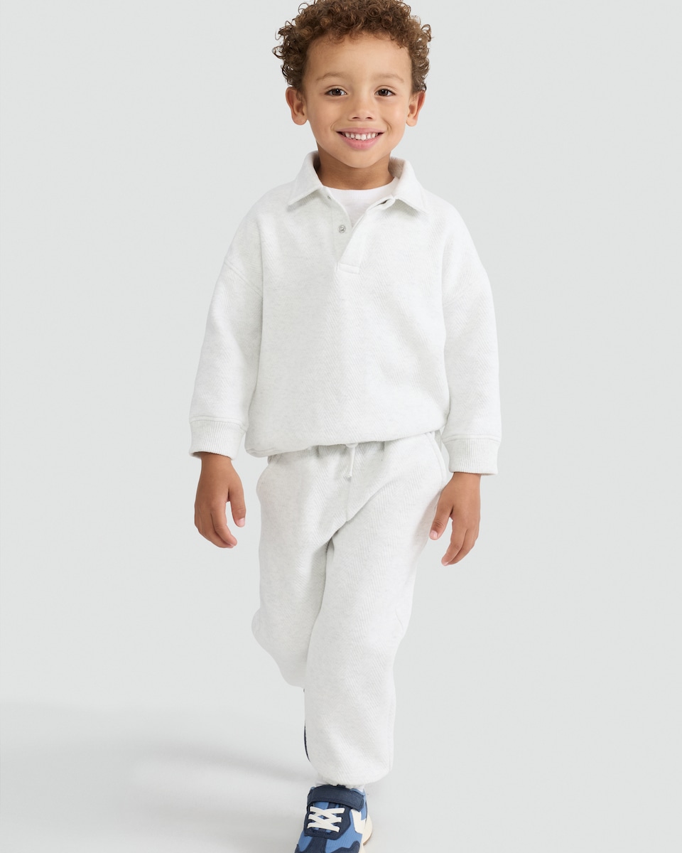 image 1 of F&F Boys 2-Piece Cotton Rich Polo Sweatshirt and Joggers Set in Grey