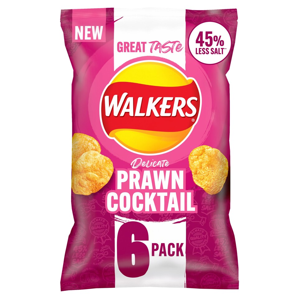 image 1 of Walkers Delicate Prawn Cocktail Less Salt Multipack Crisps 6x25g