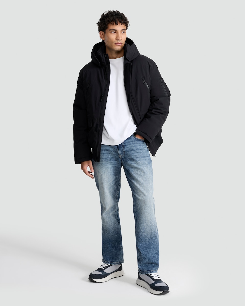 image 1 of F&F Shower Resistant Hooded Puffer Jacket in Black