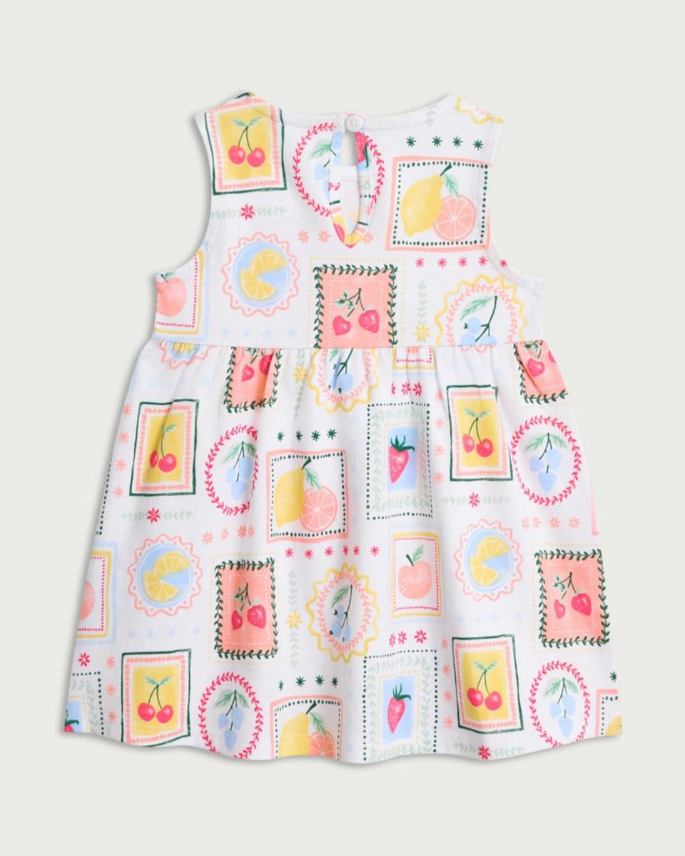 image 1 of F&F Baby Pure Cotton Fruit Print Sleeveless Dress in Cream