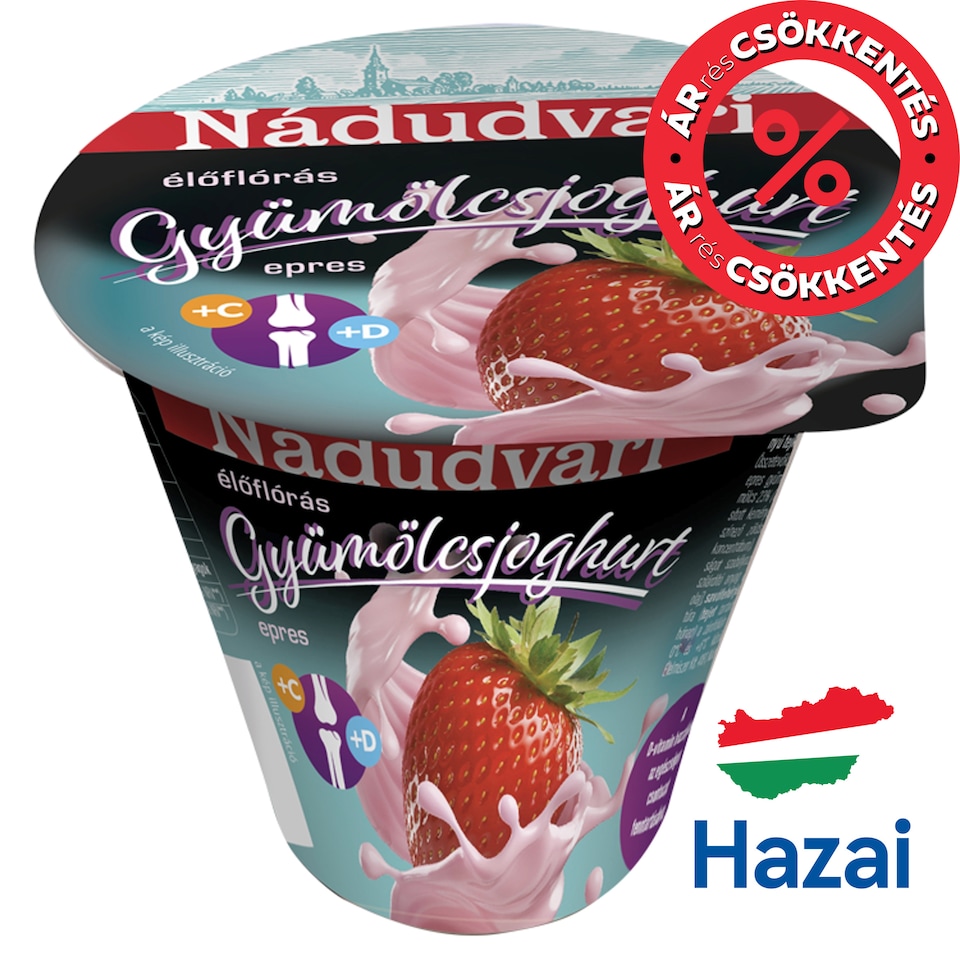 Nádudvari élőflórás, epres, zsírszegény gyümölcsjoghurt 125 g