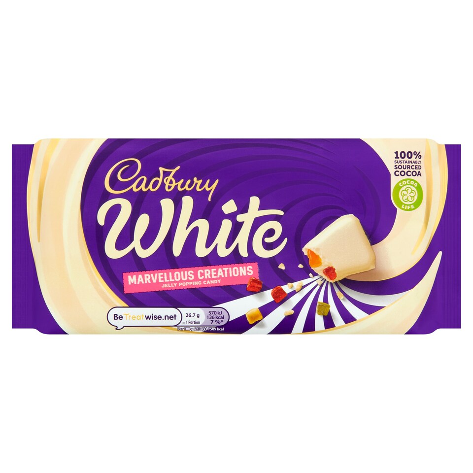 Cadbury Marvellous Creations White Chocolate Jelly Popping Candy Bar 160G Tesco Groceries