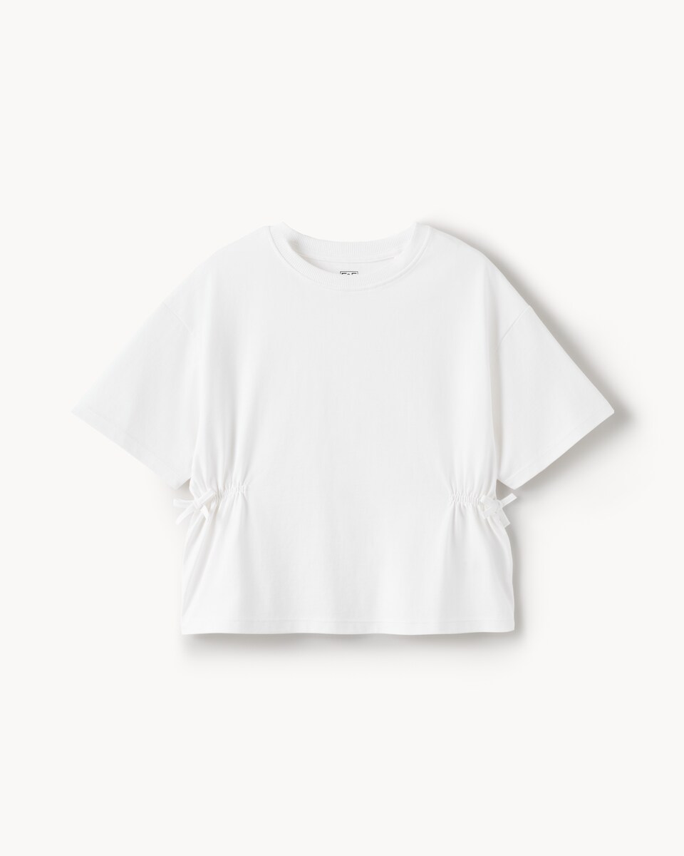 image 1 of F&F Girls Pure Cotton Ruched Side T-Shirt in White