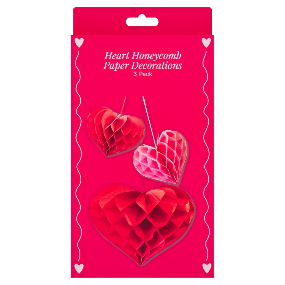 Tesco Valentines Honeycomb Heart Hanging Decorations 3 Pack