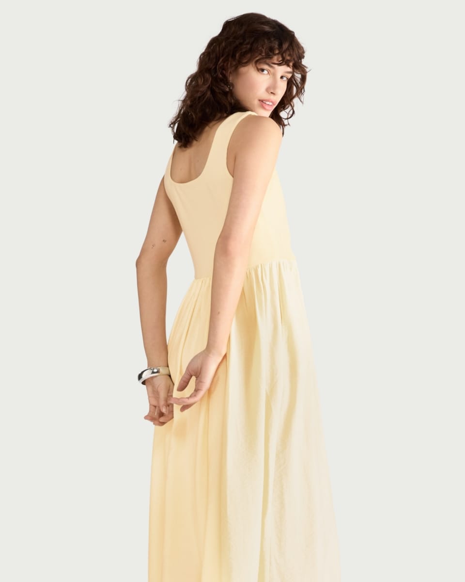 image 1 of F&F Sleeveless Square Neck Midi Dress in Yellow