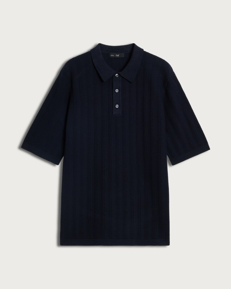 F&F Cotton Rich Knitted Short Sleeved Polo Shirt in Navy