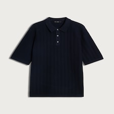 F&F Cotton Rich Knitted Short Sleeved Polo Shirt in Navy
