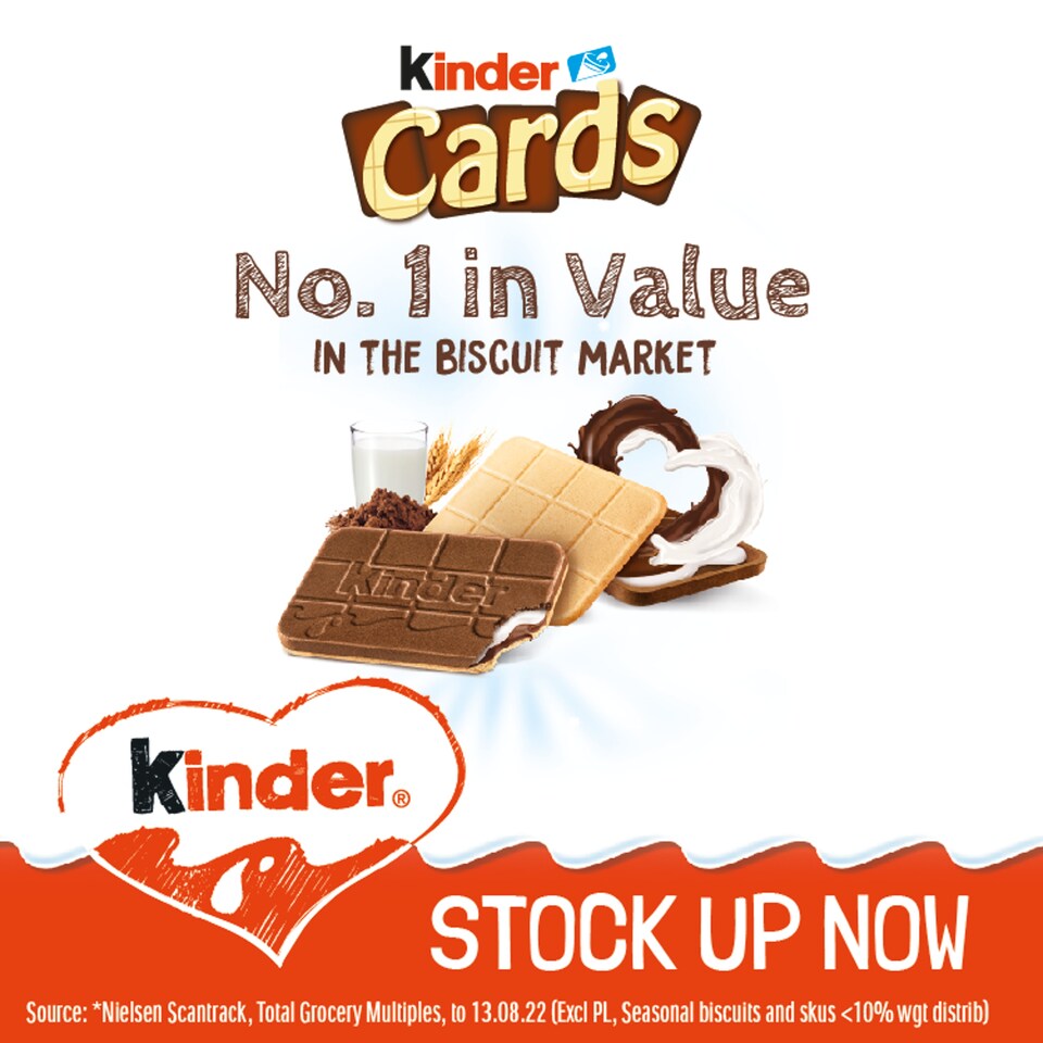 image 1 of Kinder Cards Cocoa and Milk Biscuit Wafers Multipack, 8x12.8g