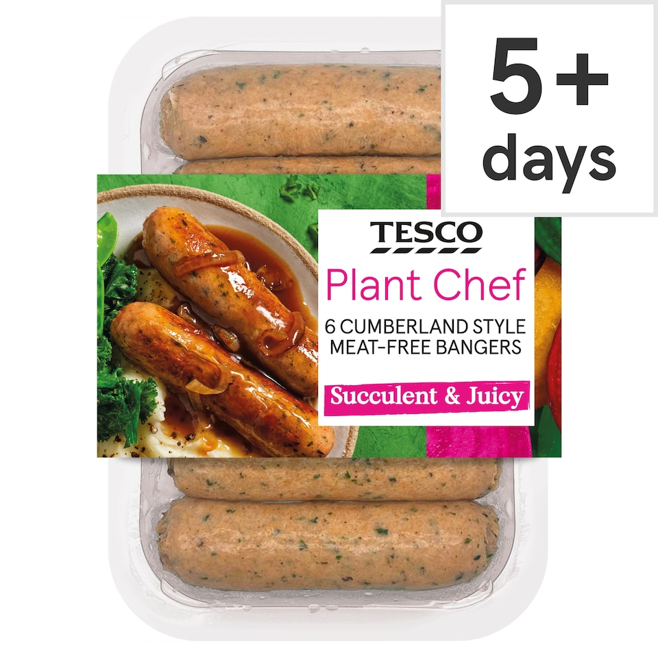 Tesco Plant Chef 6 Cumberland Style Meat-Free Bangers 300g