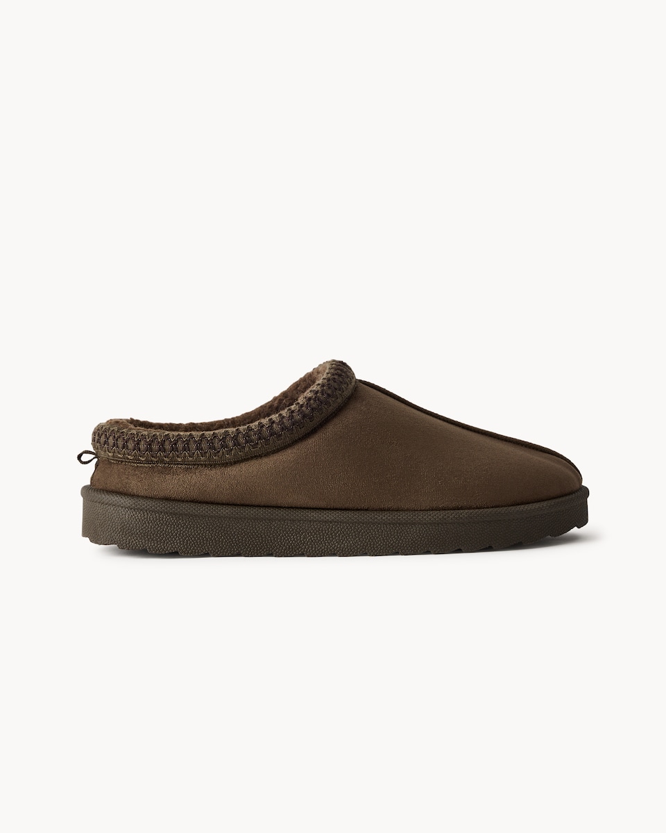 image 1 of F&F Faux Fur Lined Braided Mule Slippers in Chocolate