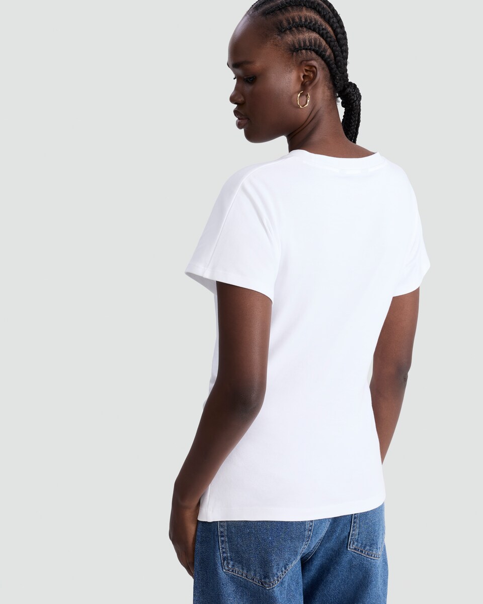 image 1 of F&F Pure Cotton Ruched Side Short Sleeved T-Shirt in White