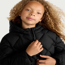F&F Girls Quilted Shower Resistant Longline Coat in Black