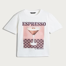 F&F Pure Cotton Espresso Martini Print Oversized T-Shirt in Cream