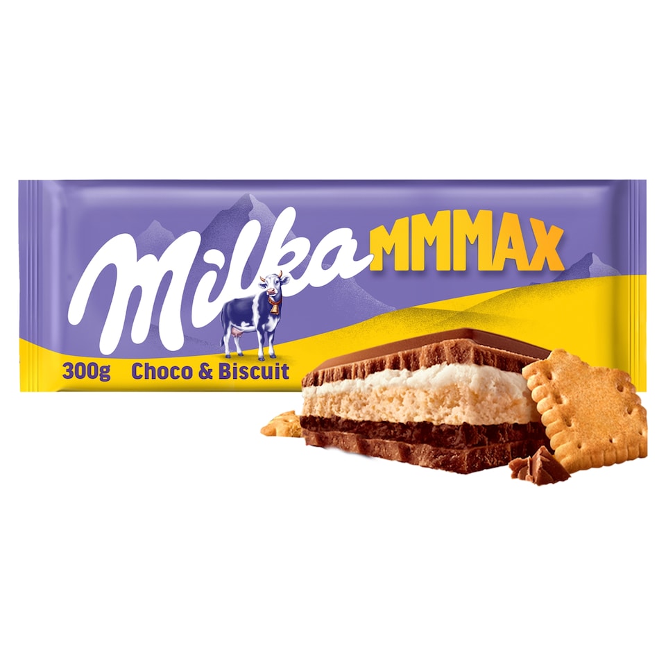 Milka čokoláda Mmmax Choco & Biscuits mléčná se sušenkou a krémem 300g