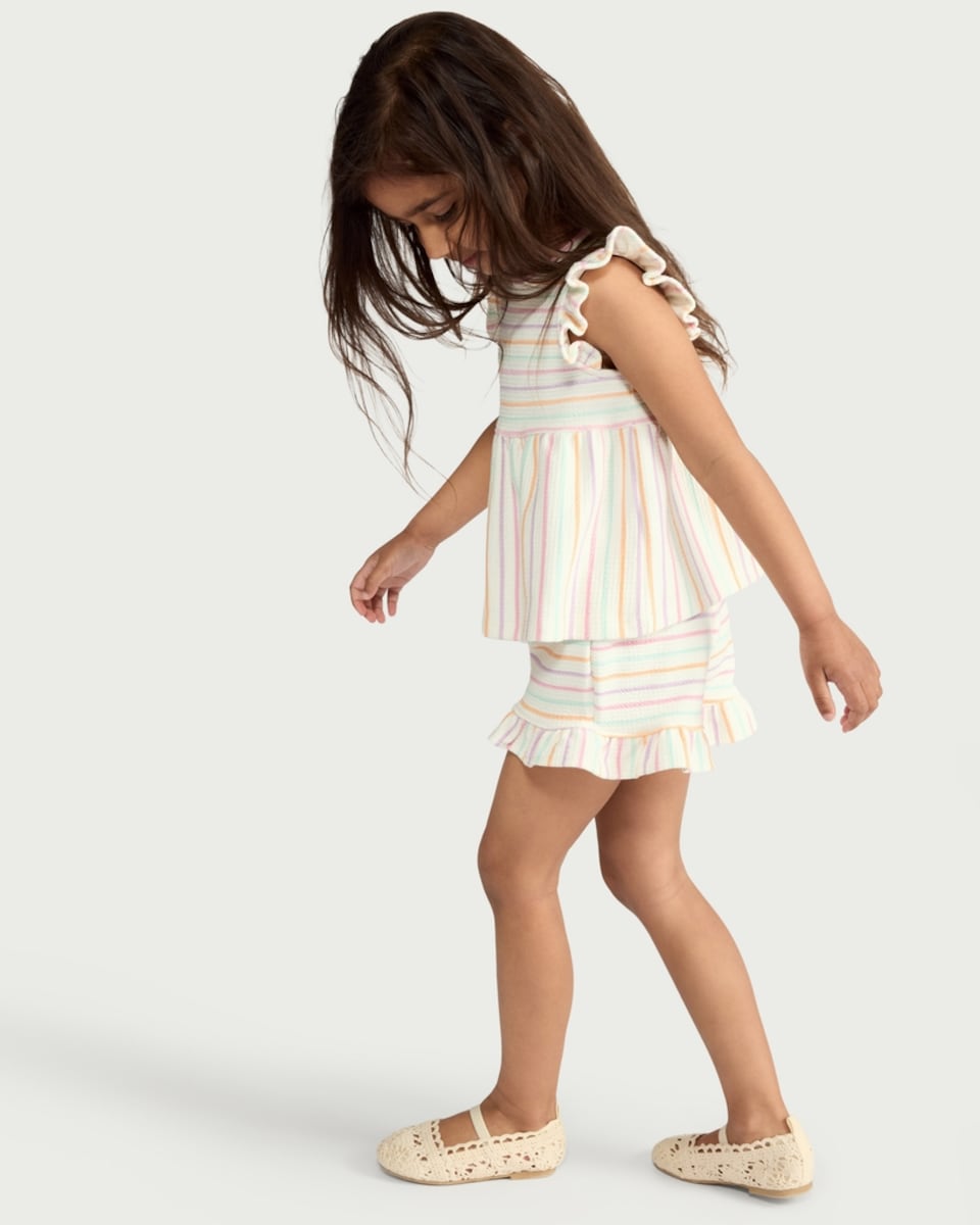 image 1 of F&F Girls 2-Piece Striped Top and Shorts Set in Multi