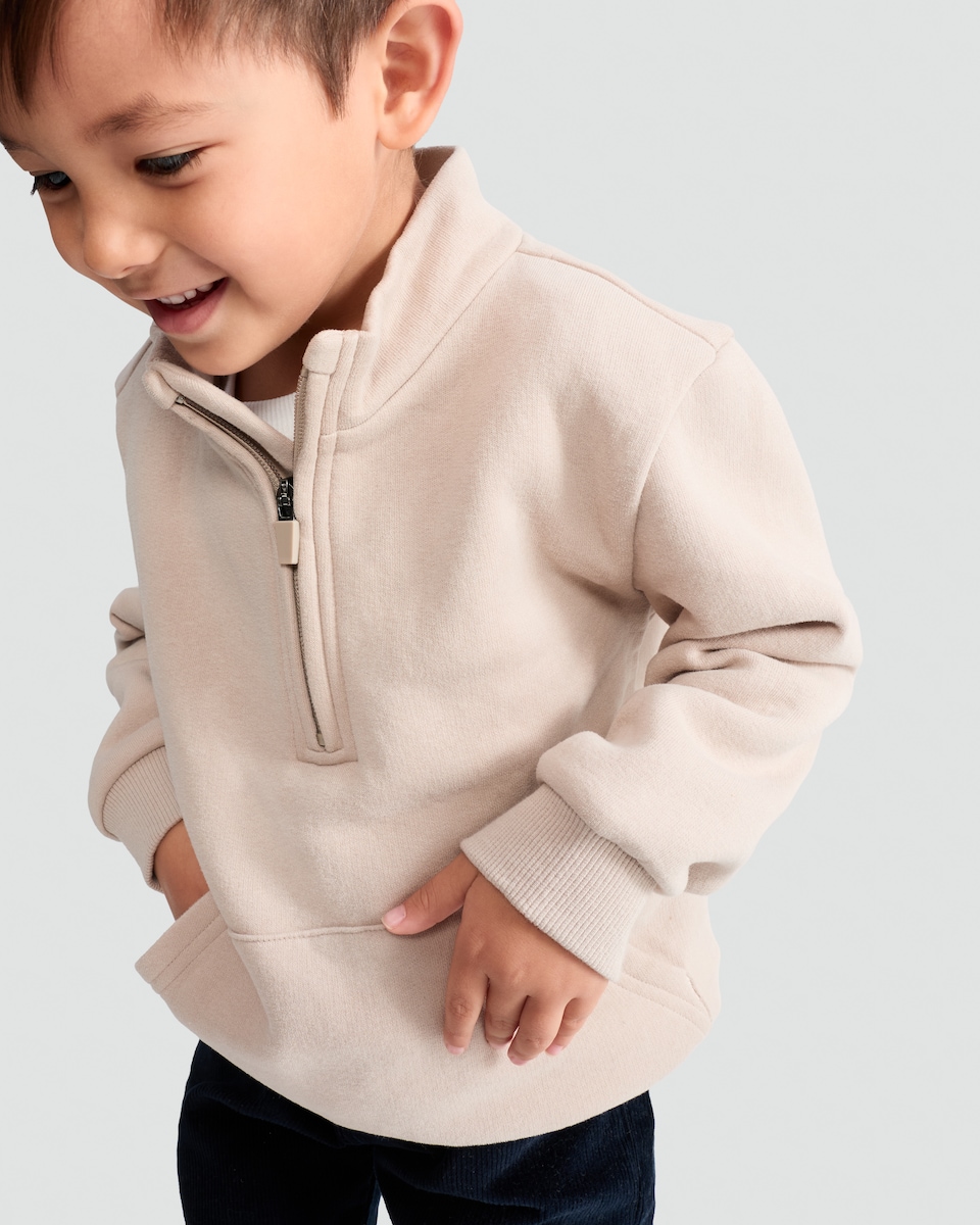 image 1 of F&F Boys Cotton Rich Half Zip Sweatshirt in Stone