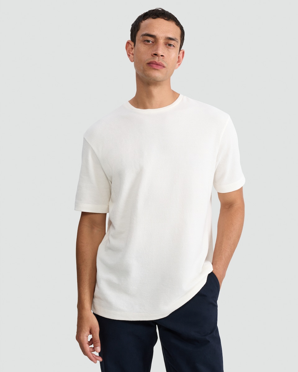 image 1 of F&F Cotton Rich Waffle Textured T-Shirt in Cream