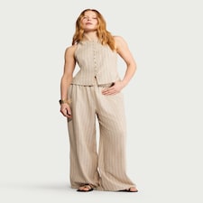 F&F Striped Super Wide Leg Co-ord Trousers with Linen in Multi