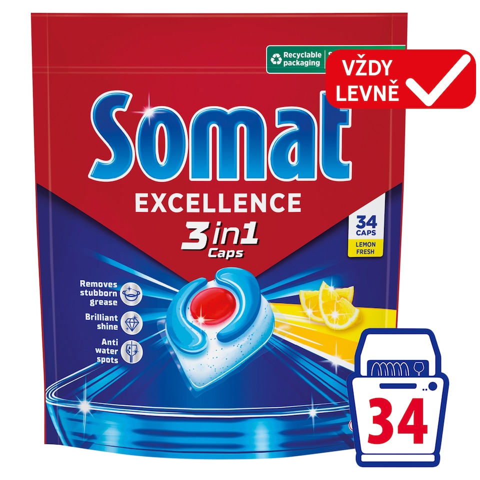 Somat Excellence 3in1 Lemon Fresh kapsle do automatické myčky nádobí 34 ks 615,4g