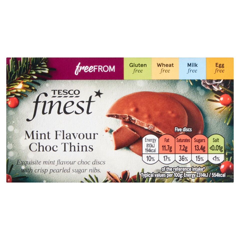 Tesco Finest Mint Flavour Choc Thins 105g