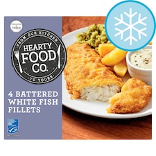 Hearty Food Co 4 Battered White Fish Fillets 500G
