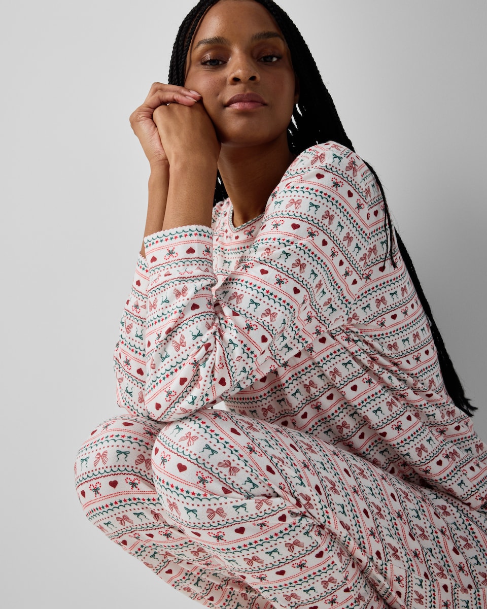 image 1 of F&F Brushed Fair Isle Pyjama Set in Multi White