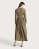 image 3 of F&F Gathered Waist Long Sleeved Midi Dress in Khaki