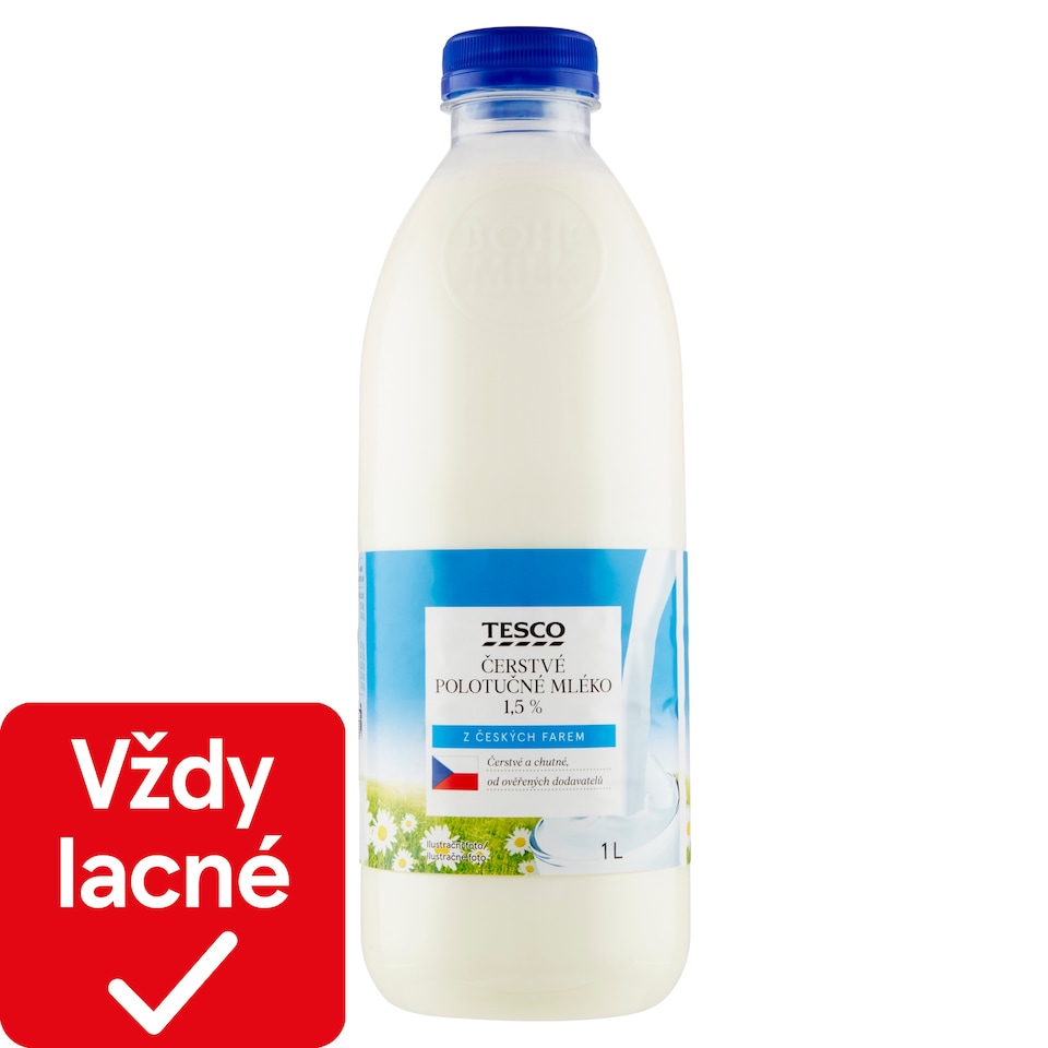 Tesco Polotučné mlieko 1,5 % 1 l