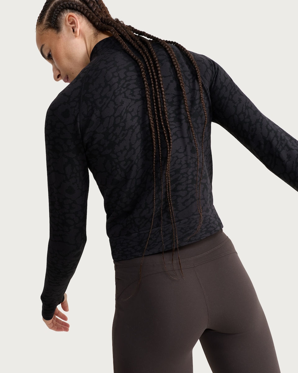 image 1 of F&F Active SEAMLESS Jacquard Zip Up Jacket  in Black