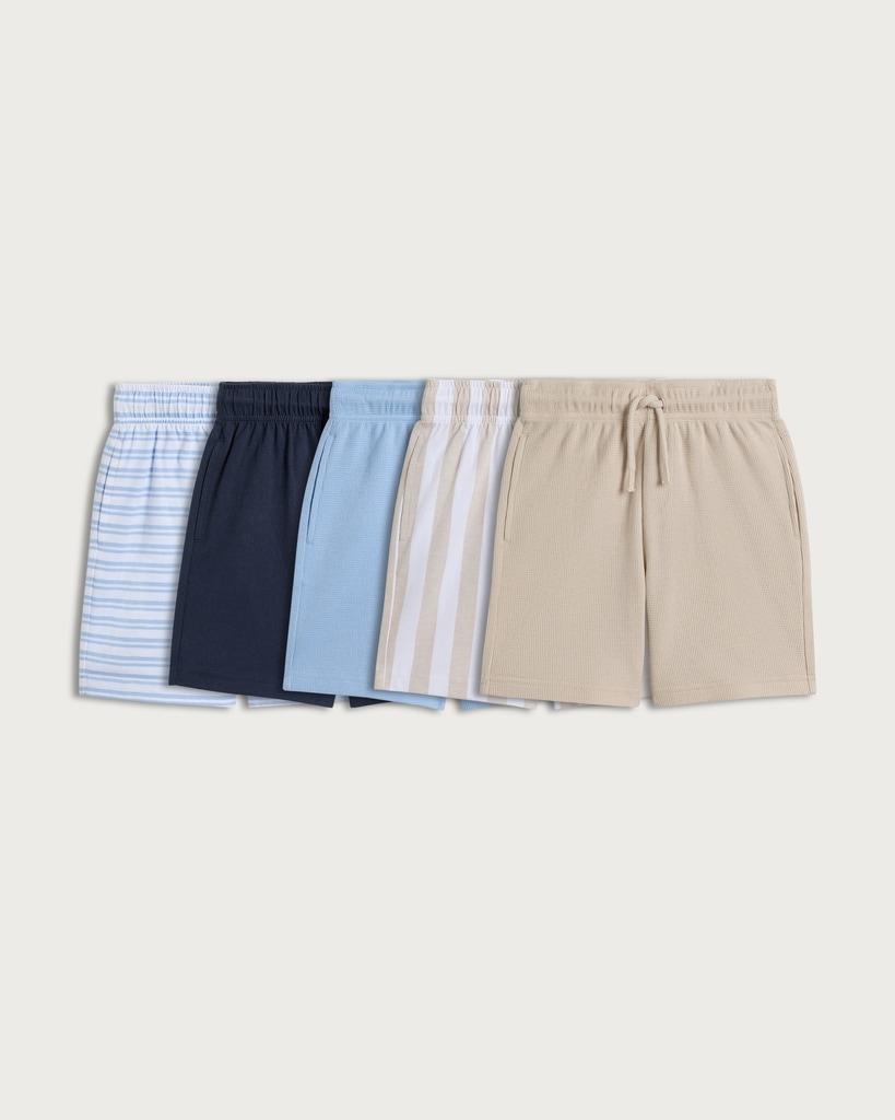 F&F Boys 5-Pack Pure Cotton Drawstring Shorts in Multi Blue