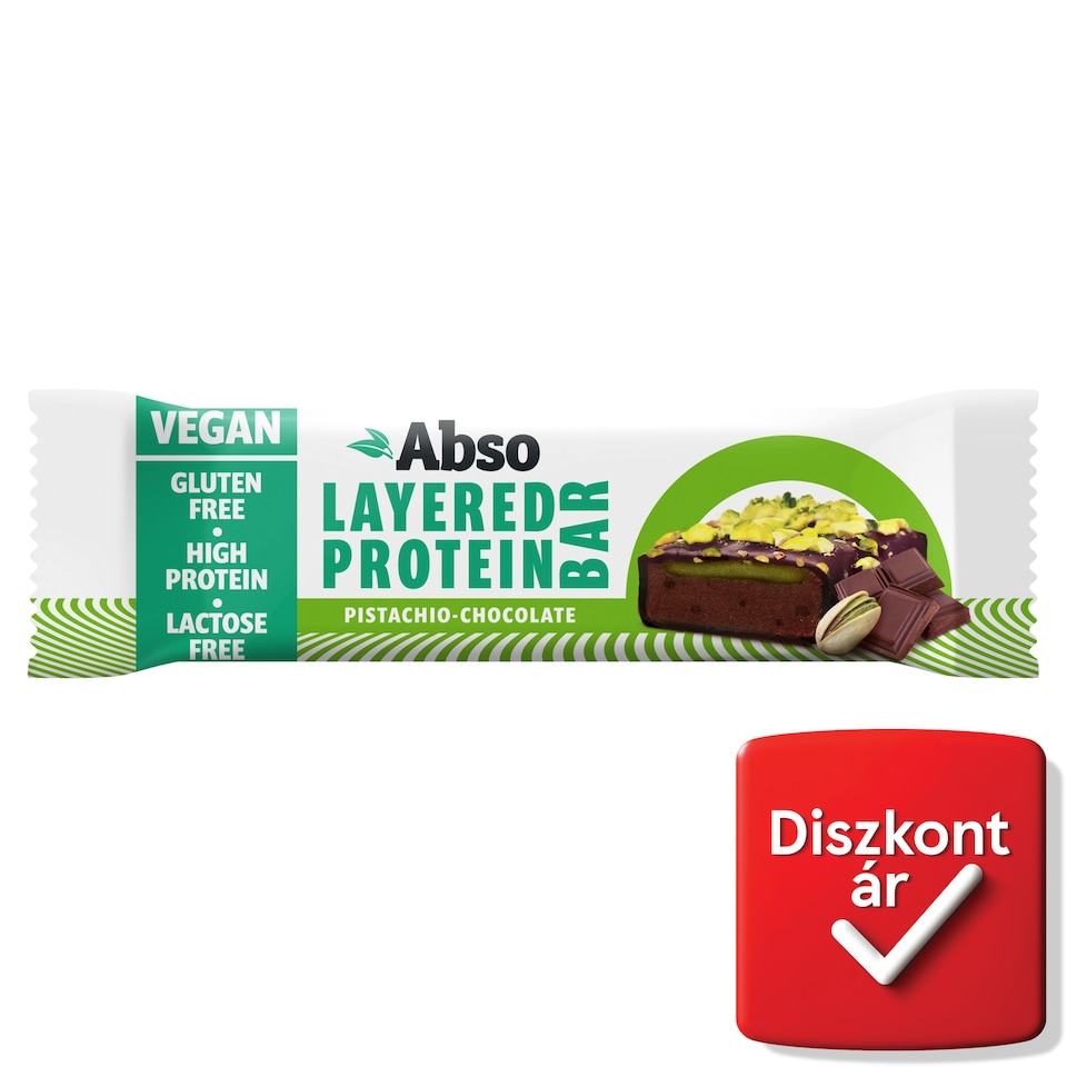 Abso gluténmentes pisztácia-csokoládé ízű fehérjében gazdag szelet kakaós bevonattal 50 g