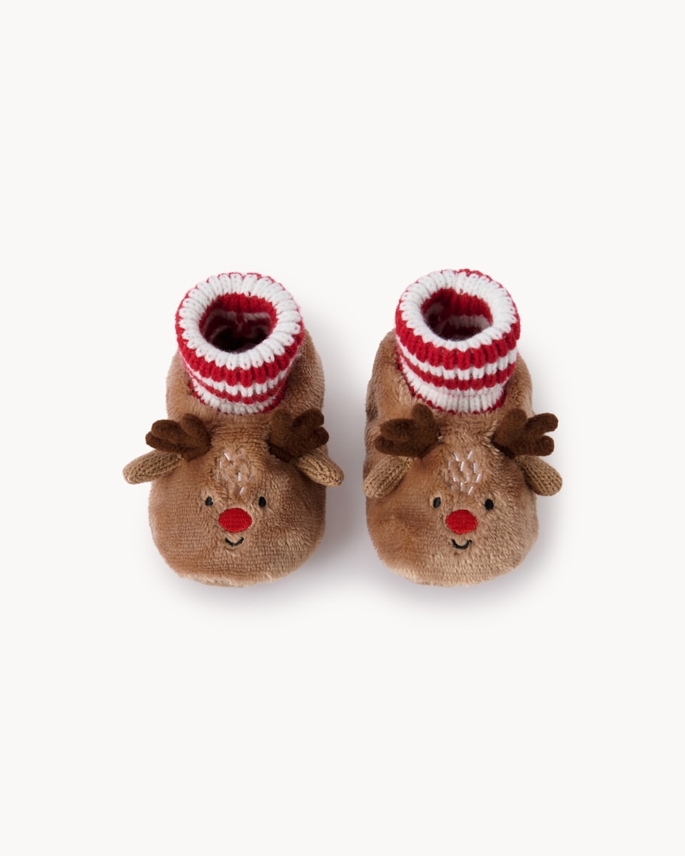 image 1 of Christmas Baby Reindeer Booties in Brown