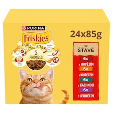 Friskies kapsičky pre mačky kura, hovädzie, jahňacie, kačica v šťave 24 × 85 g