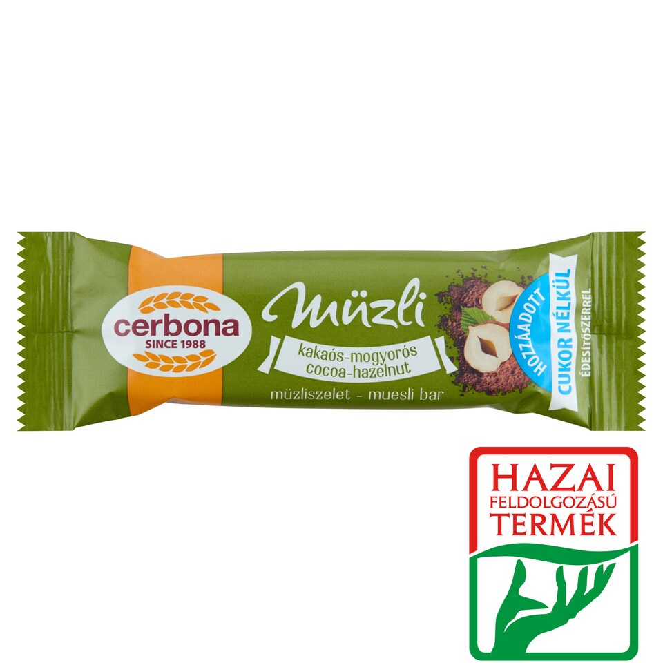 Cerbona kakaós-mogyorós müzliszelet hozzáadott cukor nélkül, édesítőszerrel 20 g  1. kép