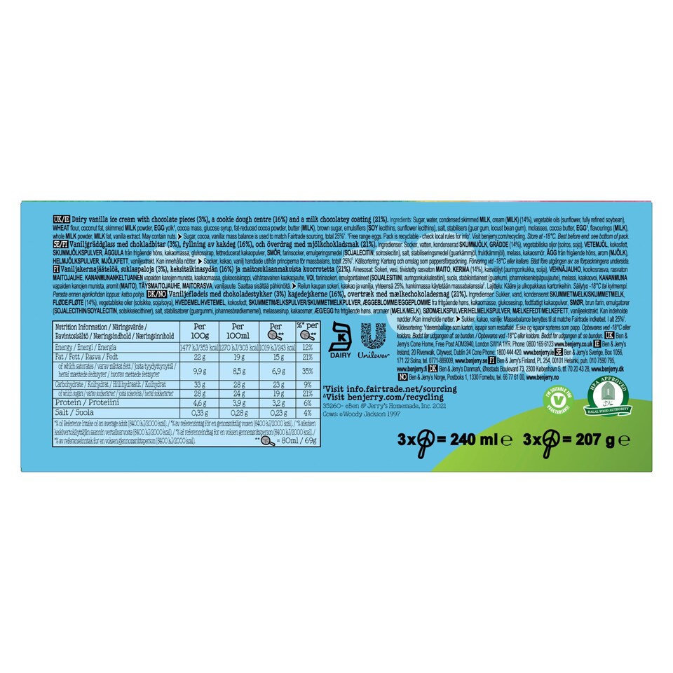 image 1 of Ben & Jerrys Cookie Dough Peace Pop 3X80ml
