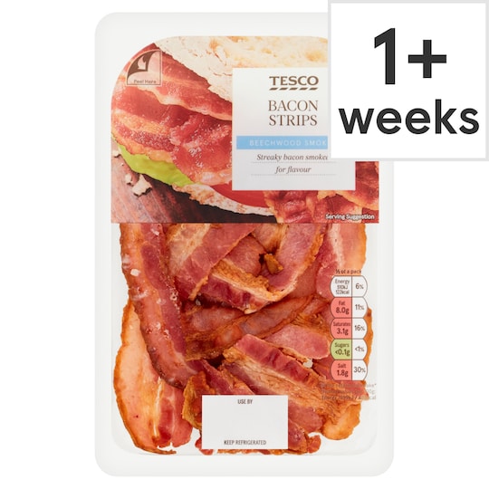Tesco Ready To Eat Bacon Strips 60G Tesco Groceries