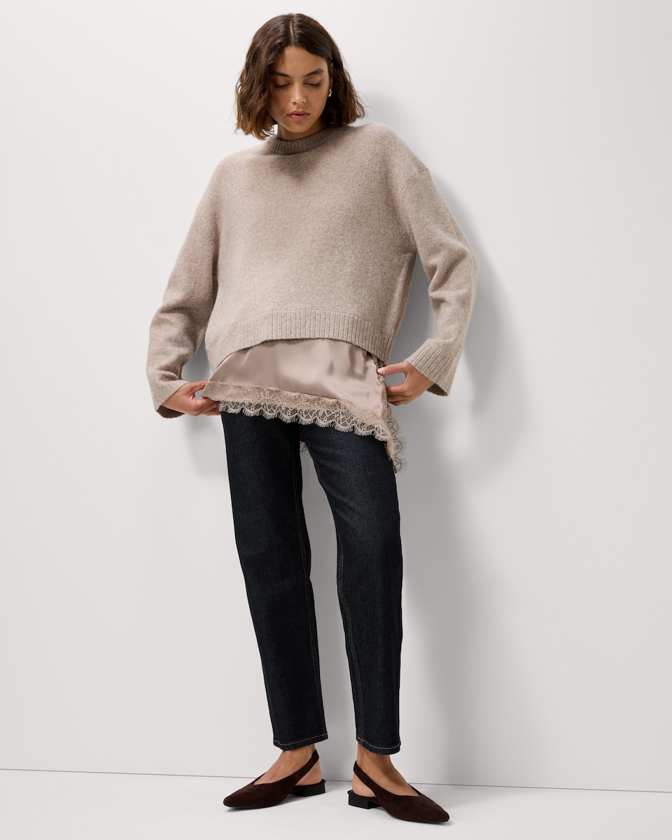 image 1 of F&F 2-In-1 Lace Detail Jumper in Mink