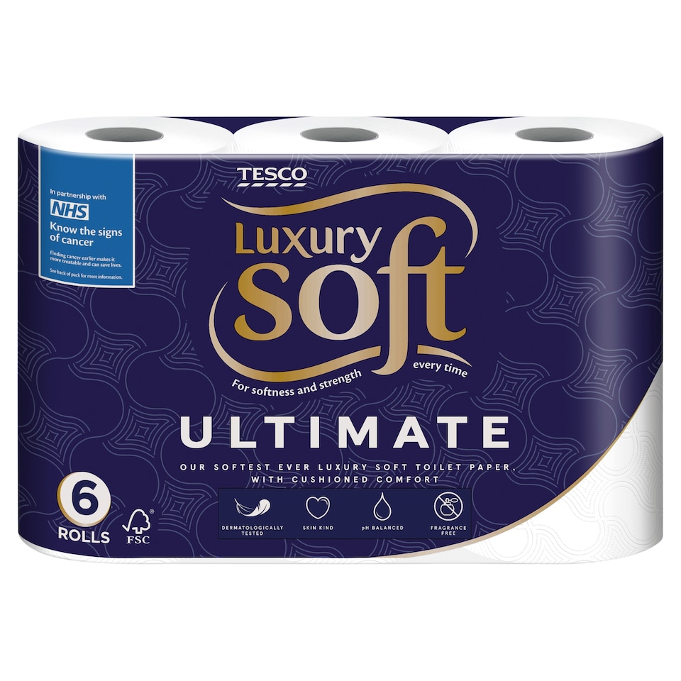 Tesco Luxury Soft Ultimate toilet tissue 6 long Rolls