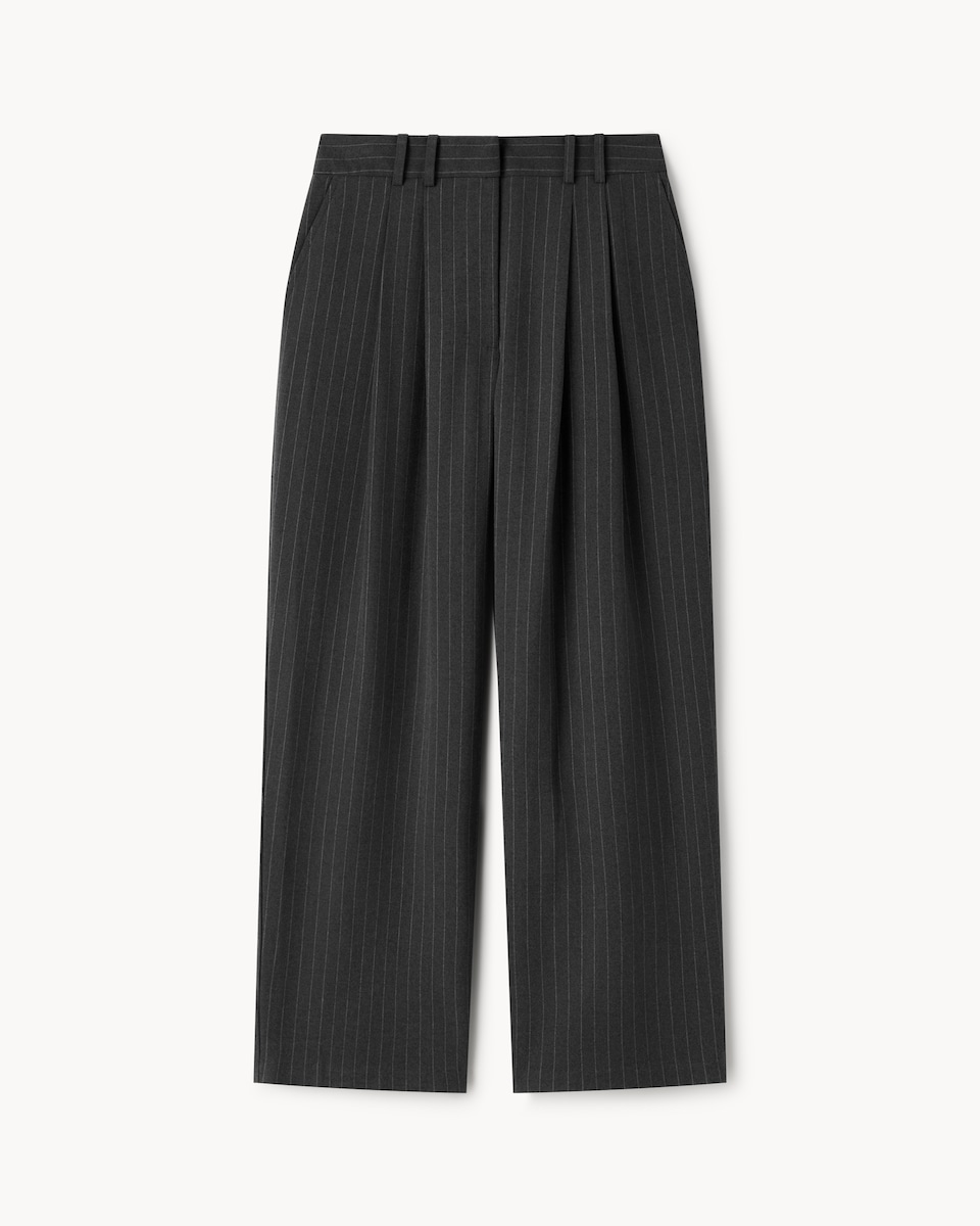 image 1 of F&F Pleated Pinstripe Wide Leg Trousers in Grey