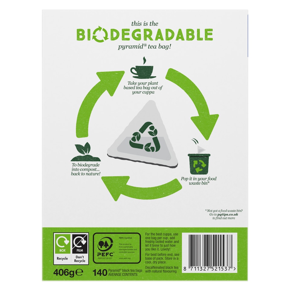image 1 of Pg Tips 140 Decaf Teabags Biodegradable 406G