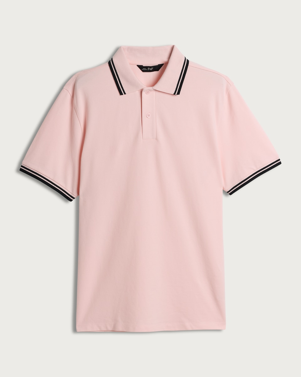 F&F Cotton Rich Tipped Short Sleeved Polo Shirt in Pink