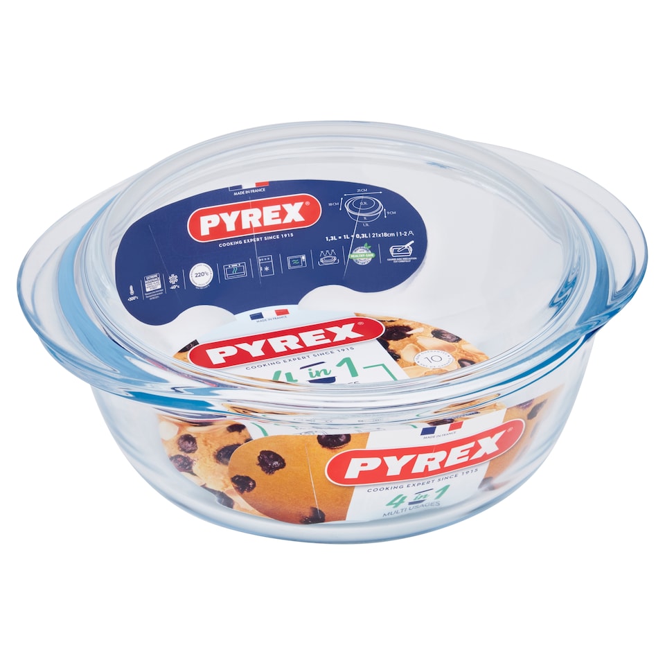 Pyrex Glass Round Casserole With Lid 1.3L