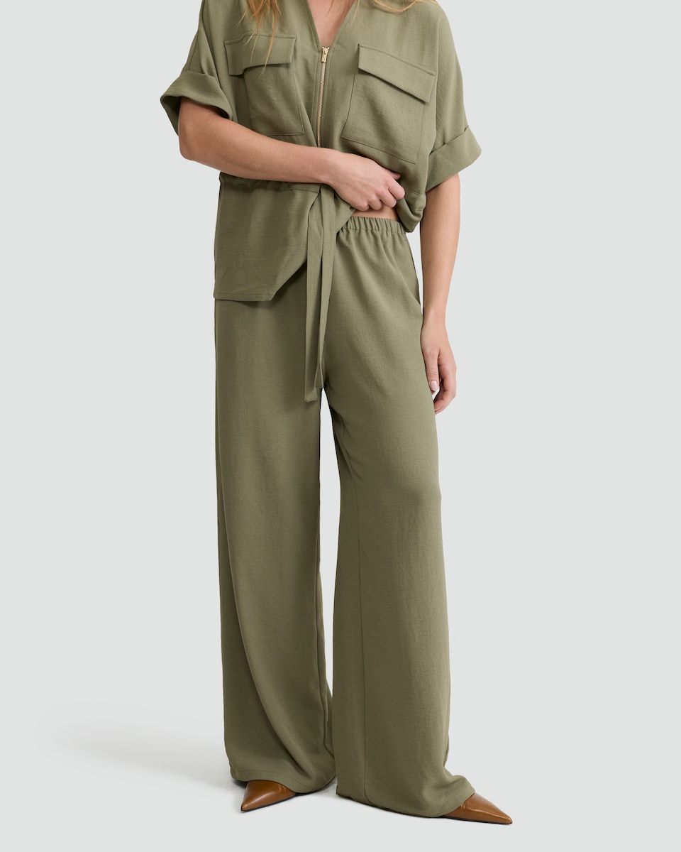 image 1 of F&F Wide Leg Elasticated Trousers in Khaki