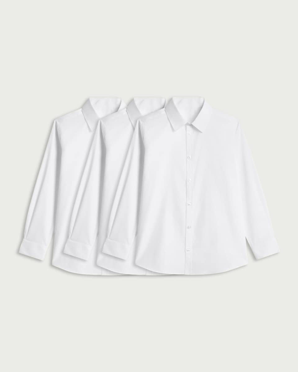 F&F School Boys 3-Pack Regular Fit Long Sleeved Shirts in White