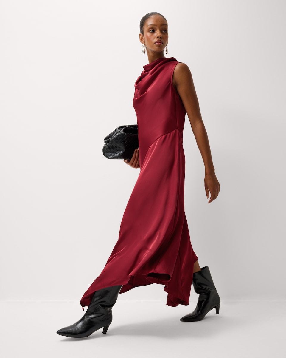 image 1 of F&F Satin Cowl Neck Midi Dress in Red