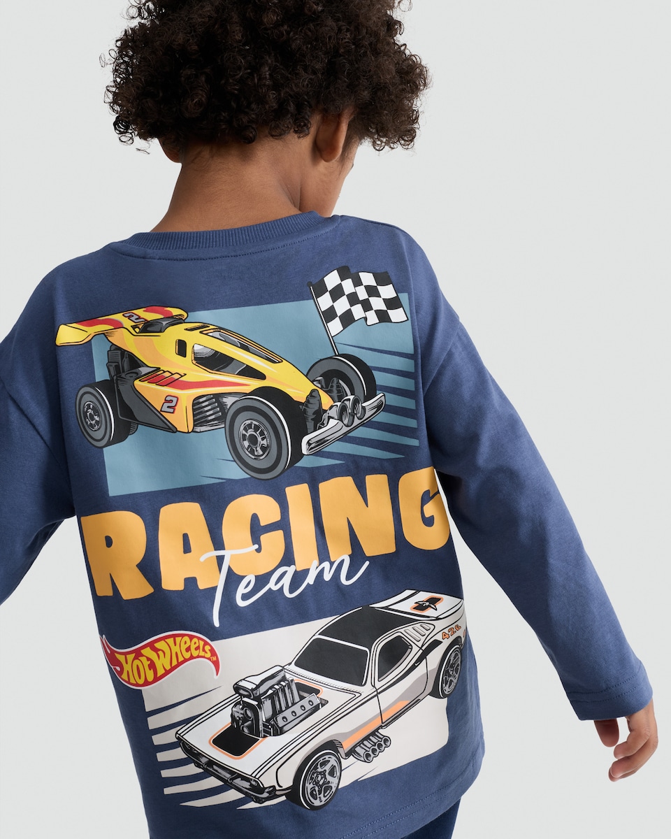 image 1 of Hot Wheels Pure Cotton Long Sleeved Top in Blue