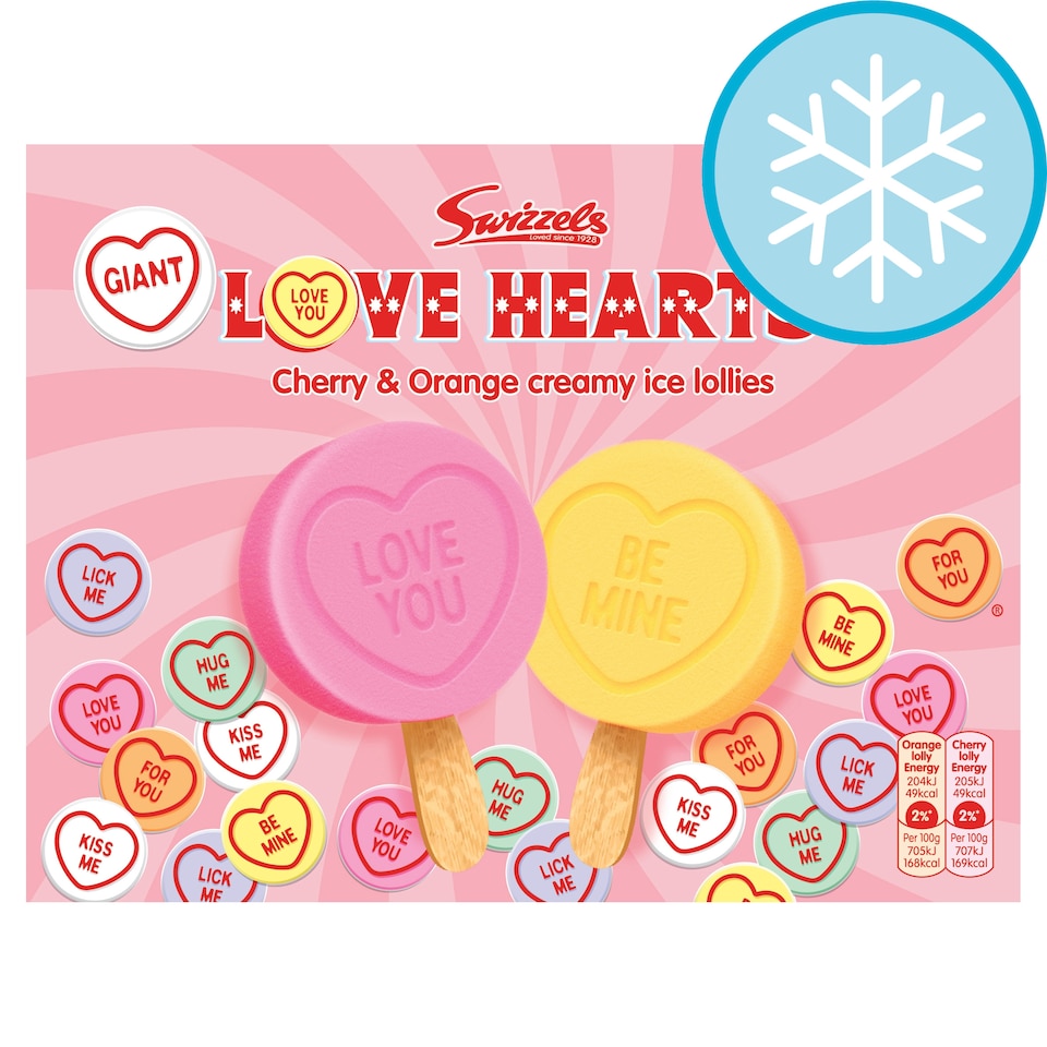 Swizzels Love Hearts Cherry & Orange Ice Lollies 6 x 50ml