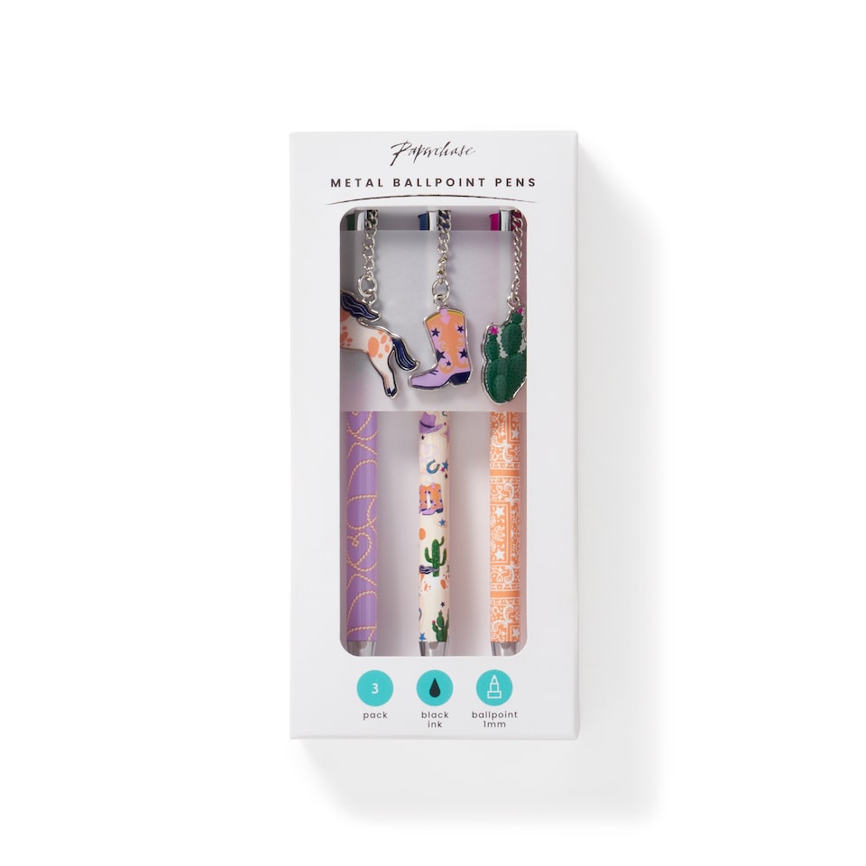 image 1 of Paperchase Rodeo Stars 3 Pack Metal Charm Pens