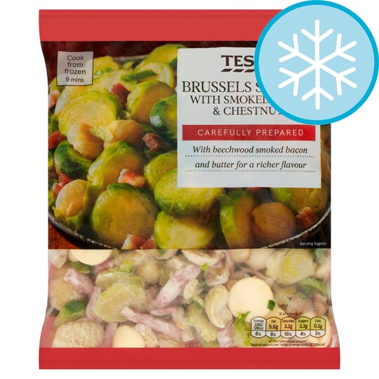 Tesco Sprouts With Smoked Bacon & Chestnuts 500G