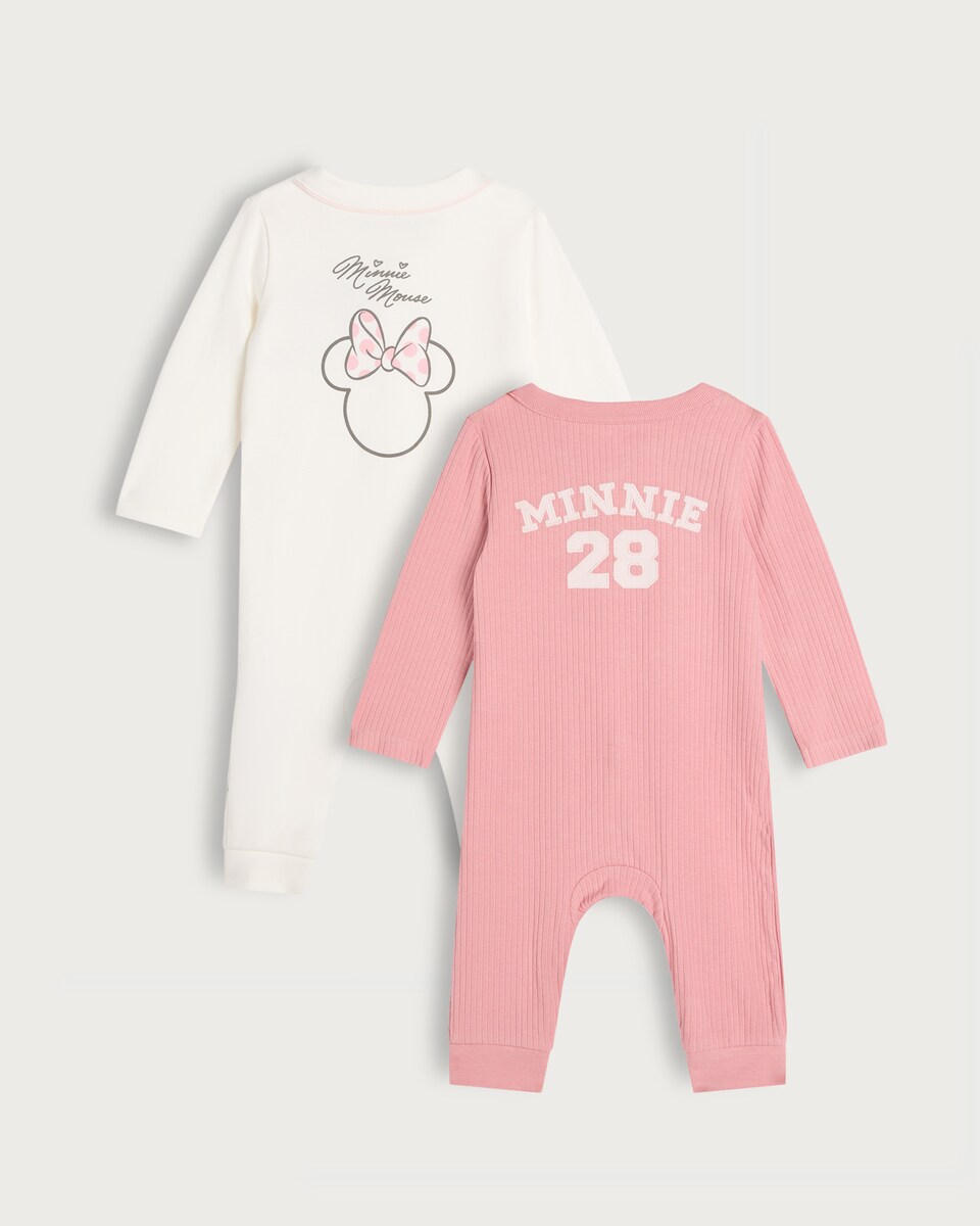 image 1 of Disney Minnie Mouse 2-Pack Cotton Rich Sleepsuits in Multi Pink